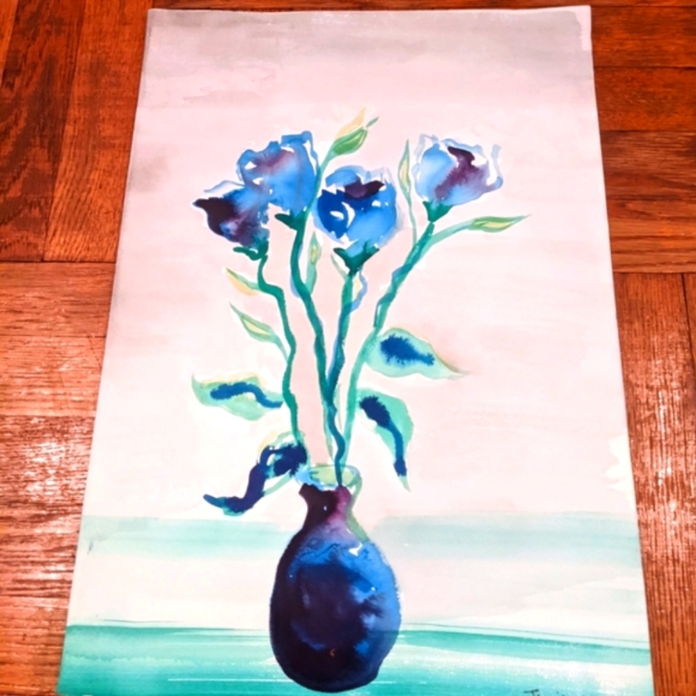 Original Signed Watercolor Painting Blue Roses - Picture 5 of 13